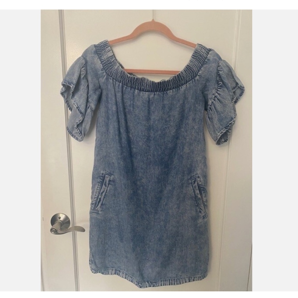 Allsaints denim off the shoulder dress